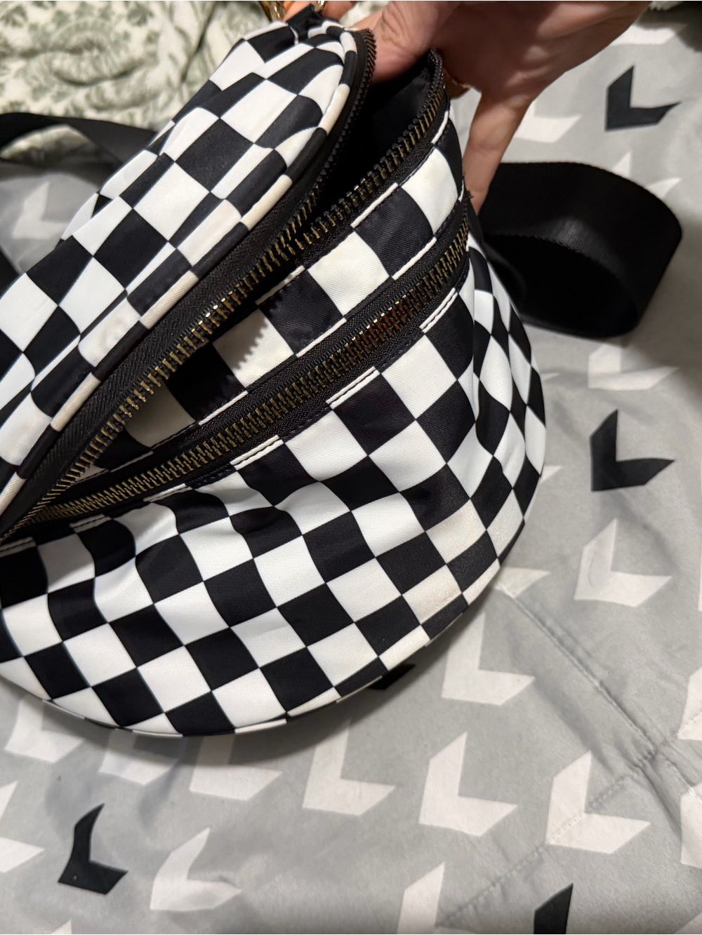 Black & White Checkered Crossbody Bag - Unbranded